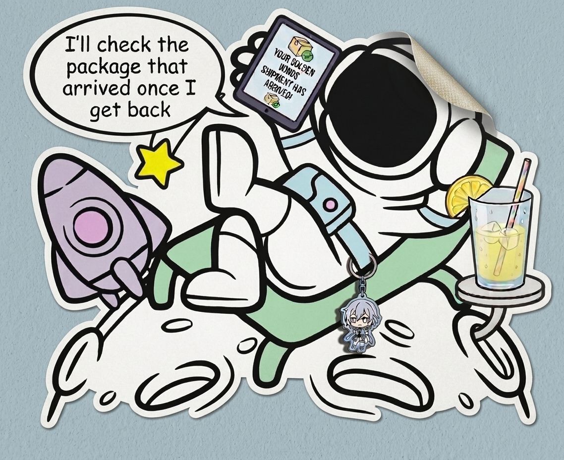 Relaxed astronaut thinking: I'll check the package that arrived once I get back
